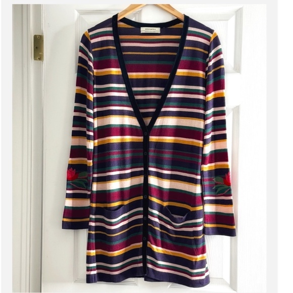 Aldo Martins Striped Cardigan Button Front VNeck Multi Color Sweater Lightweight - Picture 1 of 15
